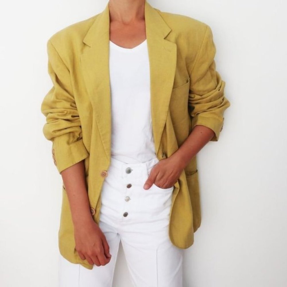 Jacquemus Men's Oversized Linen Blazer Yellow